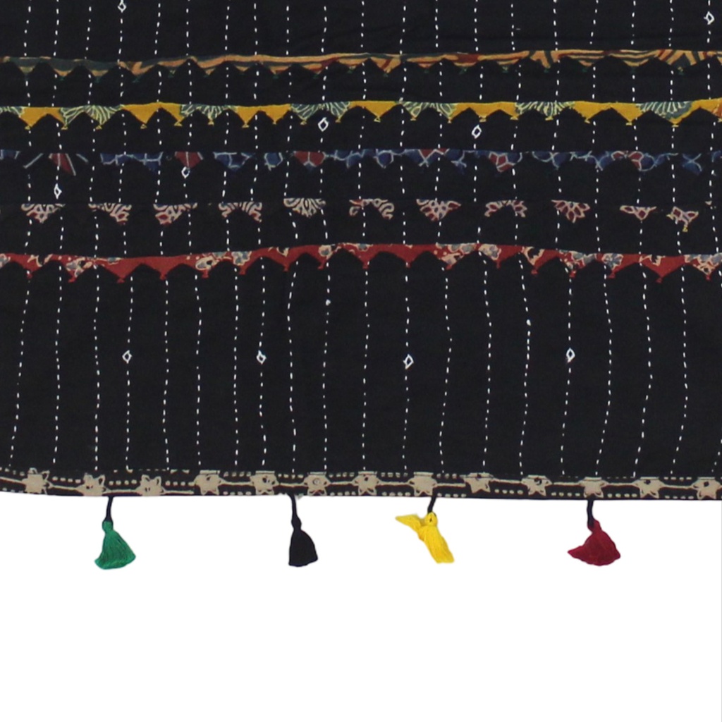 Handmade Tagai Work Cotton Stole with Ajrakh Border &amp; Tassels