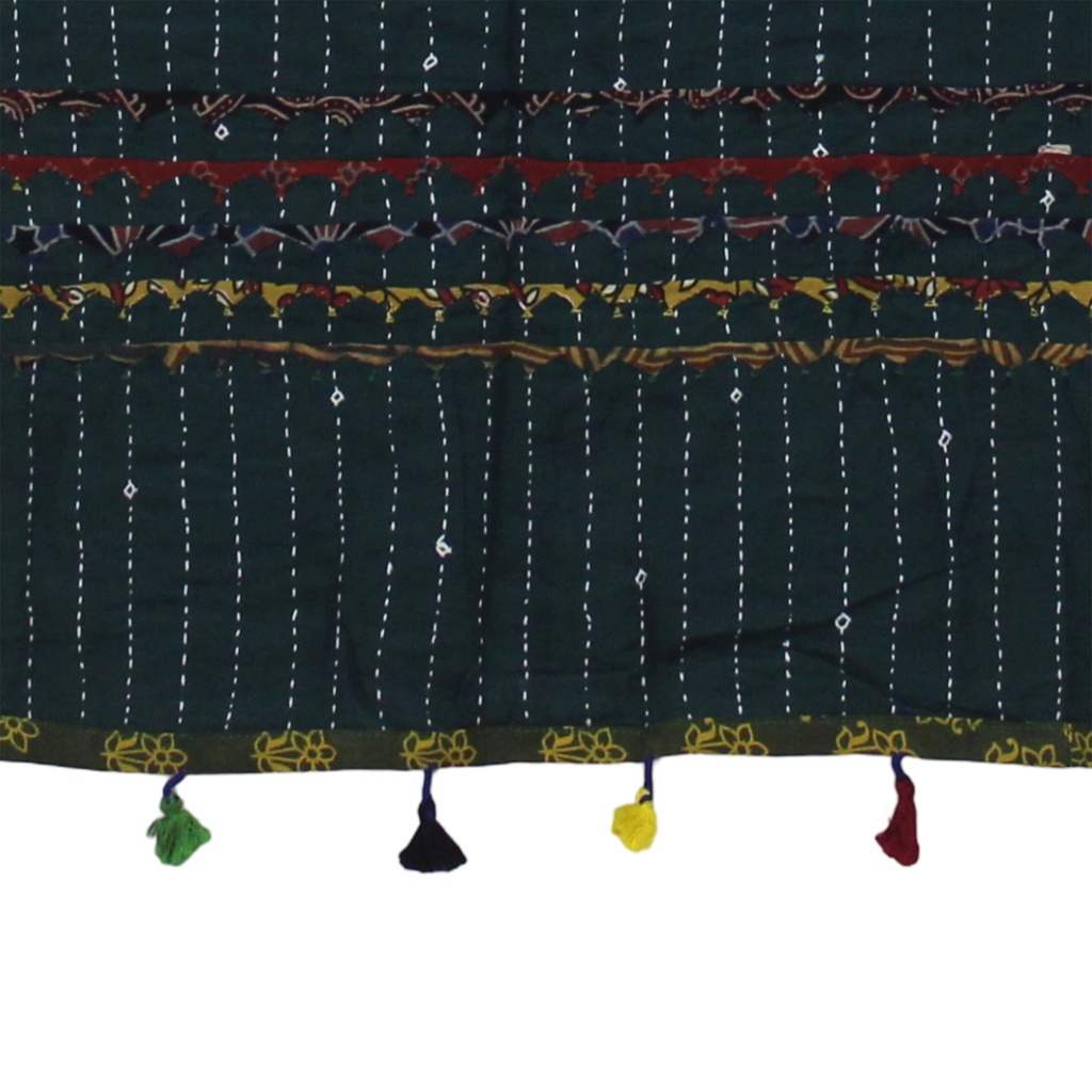 Handmade Tagai Work Cotton Stole with Ajrakh Border &amp; Tassels
