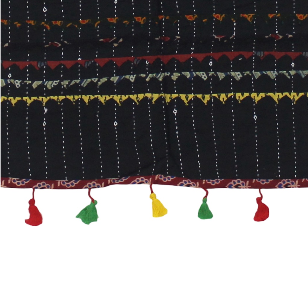 Handmade Tagai Work Cotton Stole with Ajrakh Border &amp; Tassels