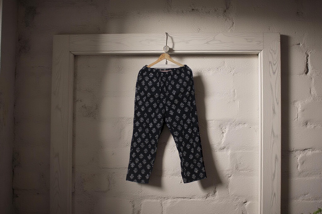 Elegant Cotton Block-Print Comfort Pants / Trouser