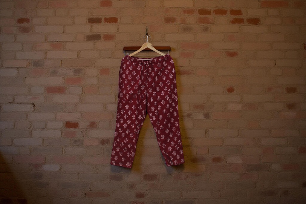 Elegant Cotton Block-Print Comfort Pants / Trouser