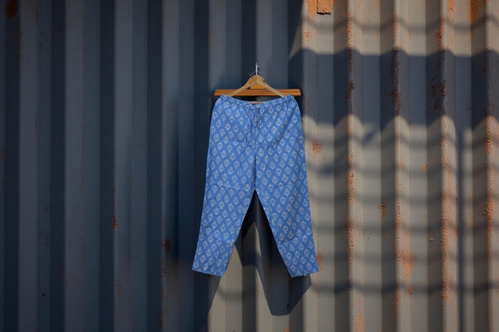Elegant Cotton Block-Print Comfort Pants / Trouser