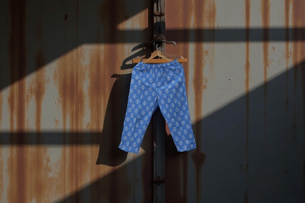 Elegant Cotton Block-Print Comfort Pants / Trouser