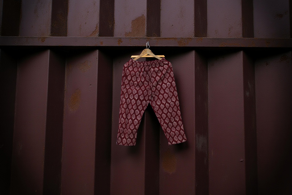 Elegant Cotton Block-Print Comfort Pants / Trouser