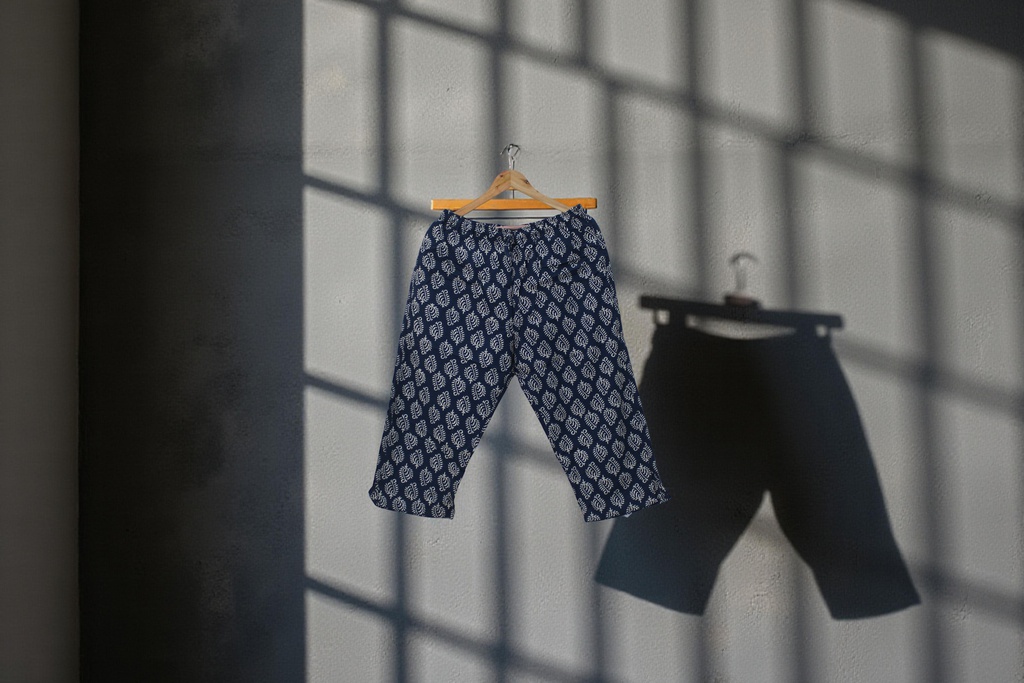 Elegant Cotton Block-Print Comfort Pants / Trouser