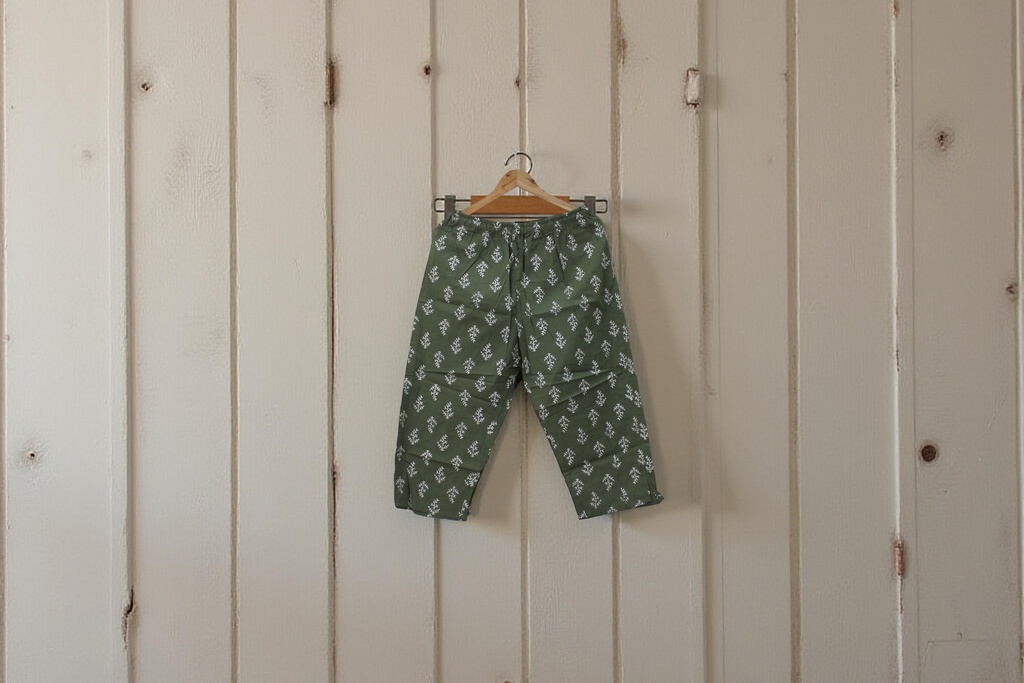 Elegant Cotton Block-Print Comfort Pants / Trouser