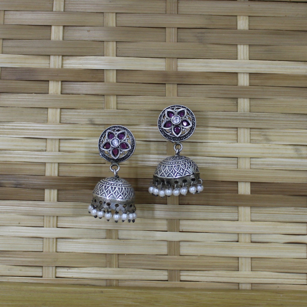 Handcrafted Oxidized German Silver Necklace Set with Jhumka Earrings