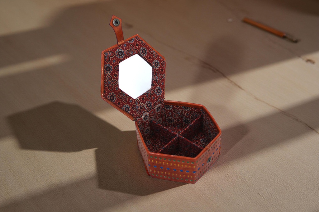 Handcrafted Hexagonal Leather Jewellery Box with Mirror