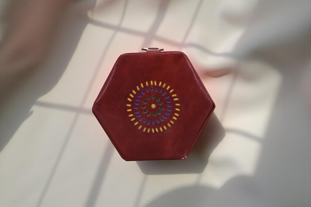 Handcrafted Hexagonal Leather Jewellery Box with Mirror