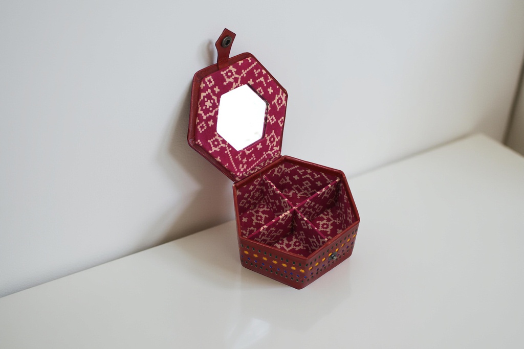 Handcrafted Hexagonal Leather Jewellery Box with Mirror