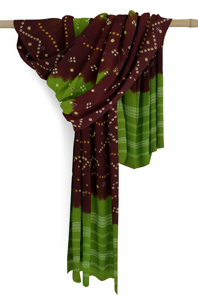Handwoven Bandhani Woolen Shawl With Mirror Work