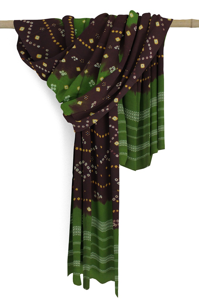 Handwoven Bandhani Woolen Shawl With Mirror Work