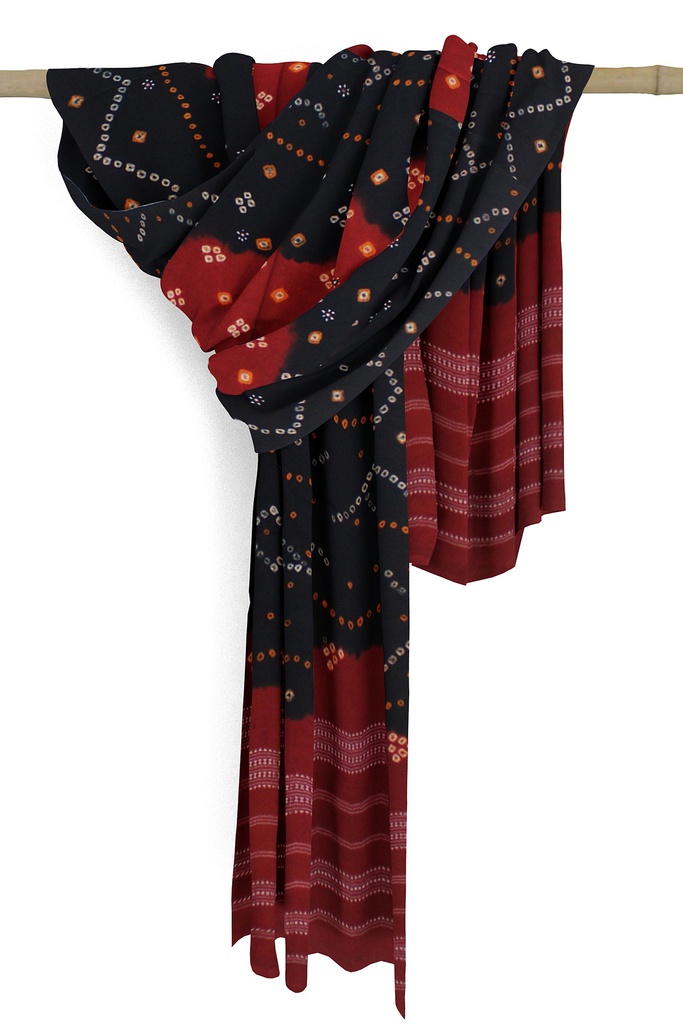 Handwoven Bandhani Woolen Shawl With Mirror Work