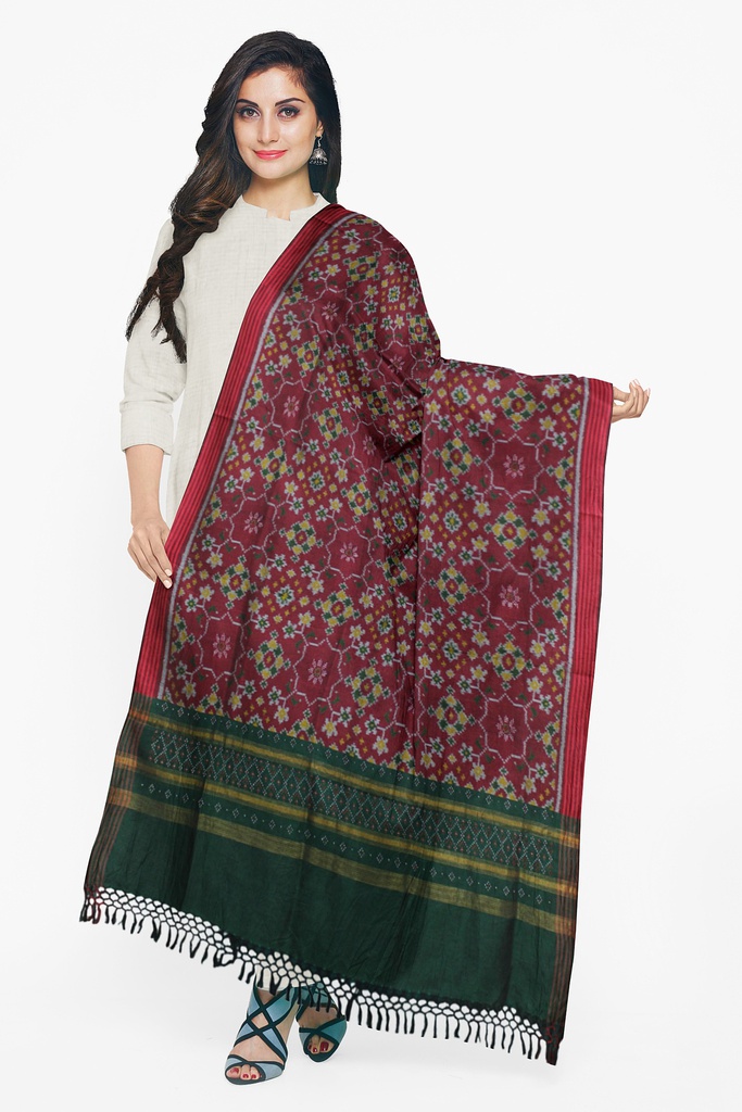 Handwoven Cotton Silk Tangaliya Ikat Dupatta