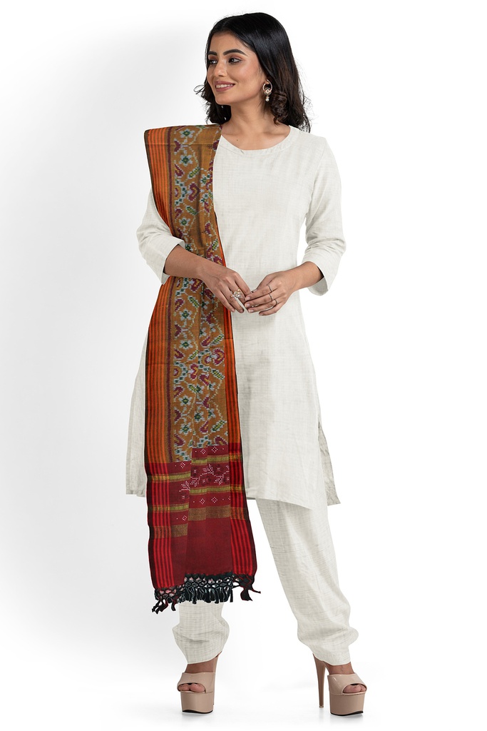 Handwoven Cotton Silk Tangaliya Ikat Dupatta