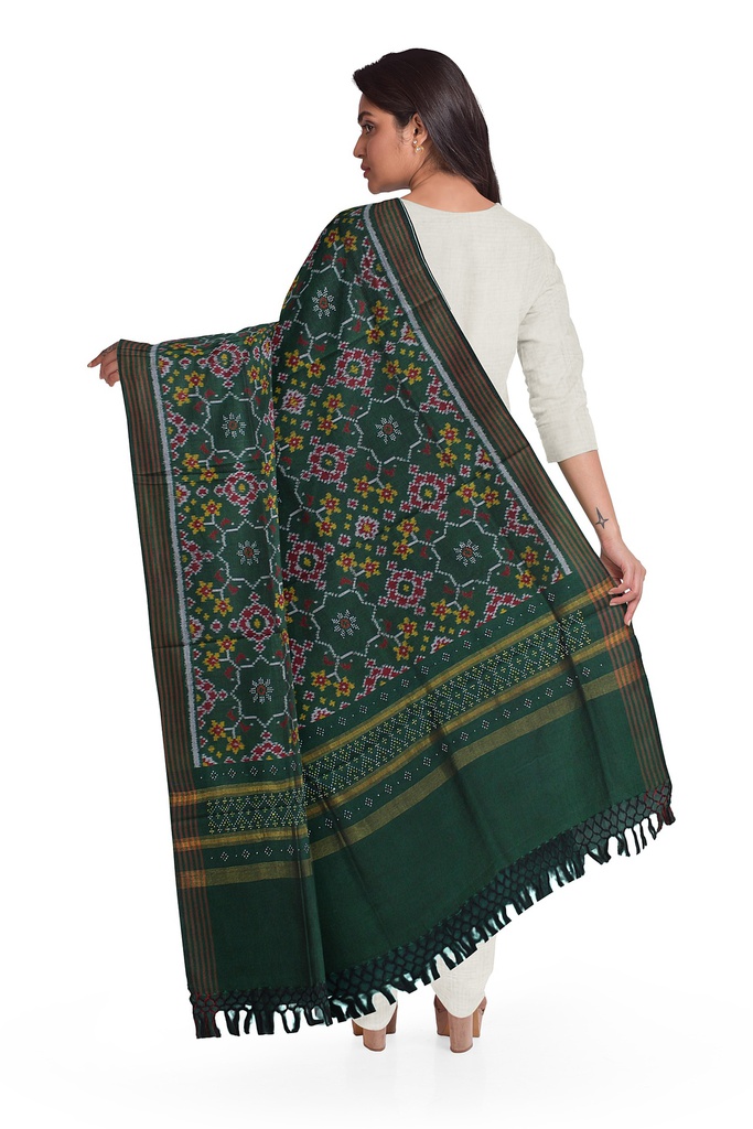 Handwoven Cotton Silk Tangaliya Ikat Dupatta