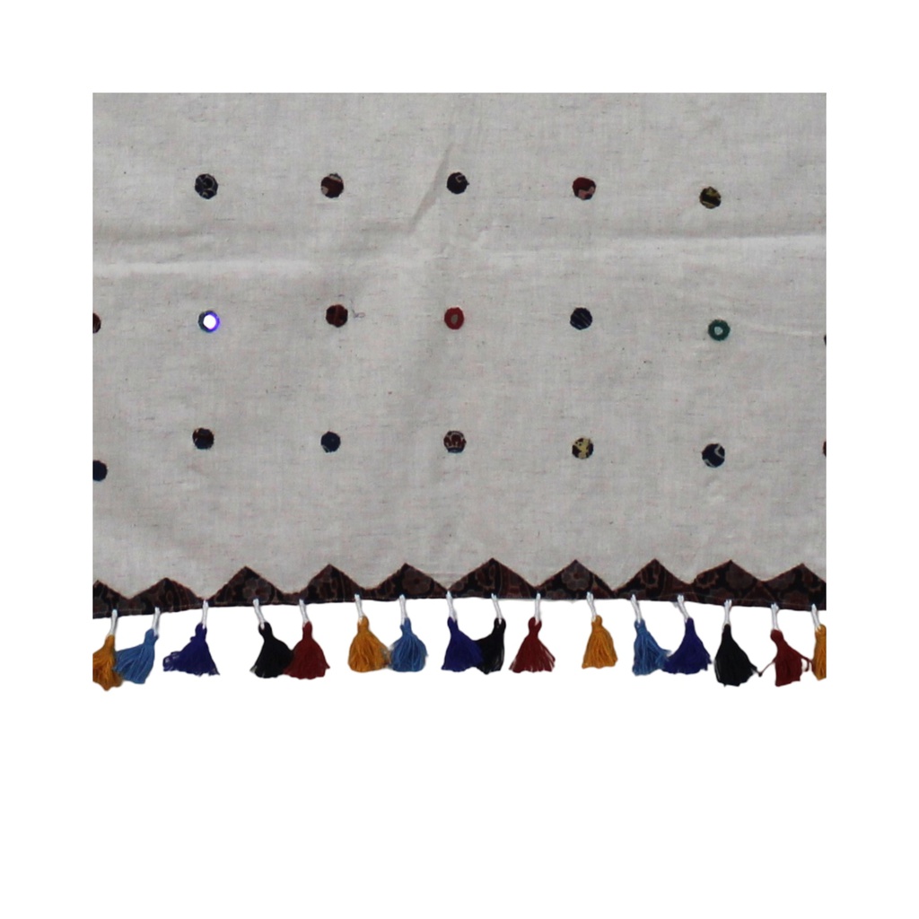 Handcrafted Off-White Khadi Patch Work Stole with Tassels