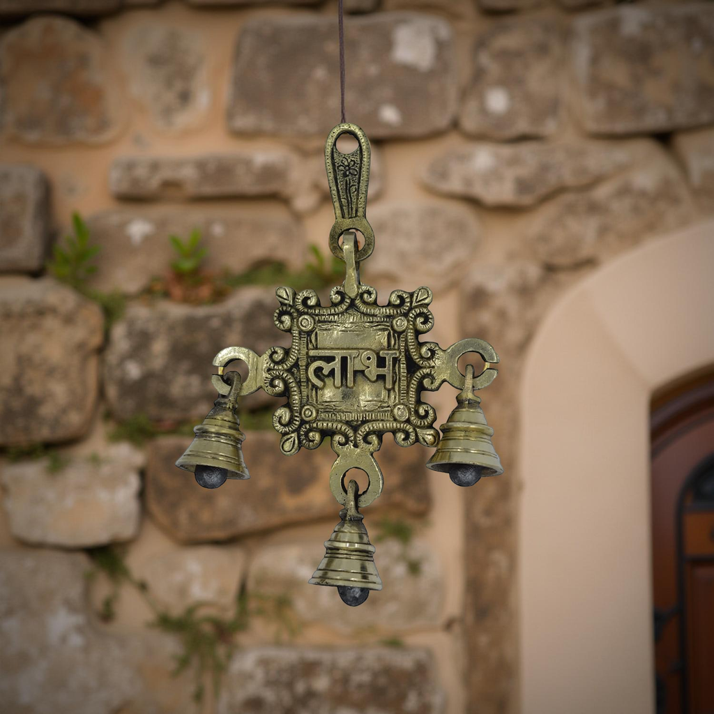 Handcrafted Brass Shubh Hanging with Bells | Traditional Door &amp; Temple Décor