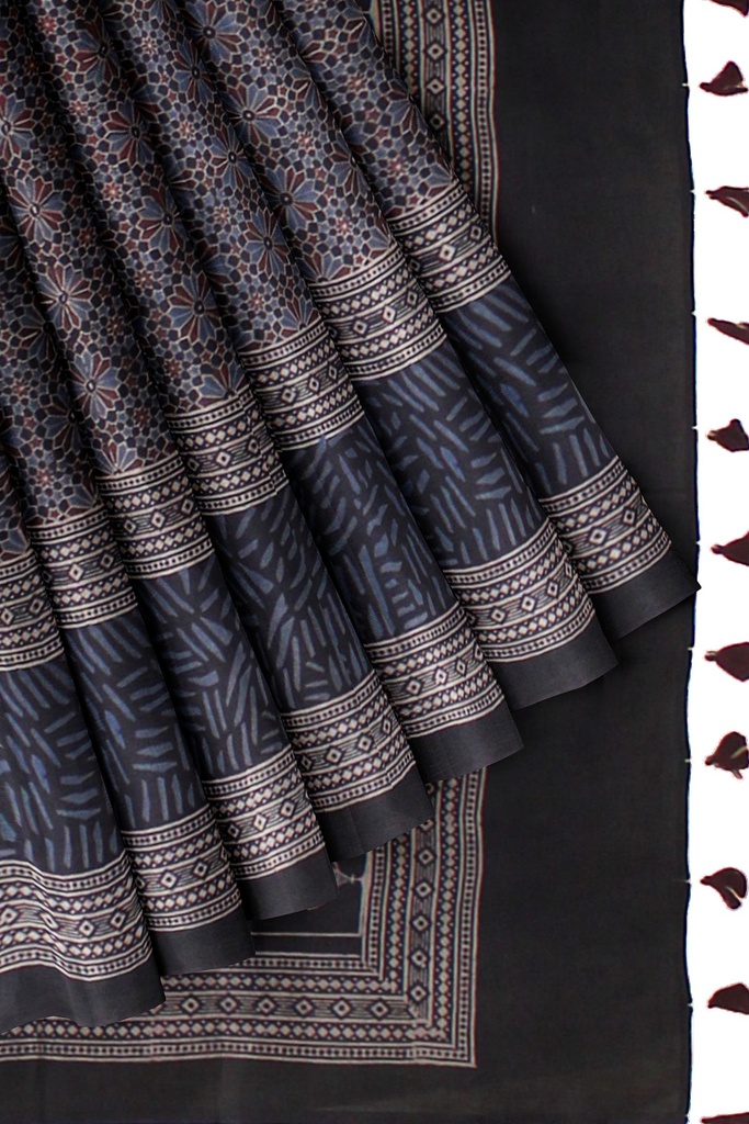 Ajrakh Hand Block Print Cotton Saree