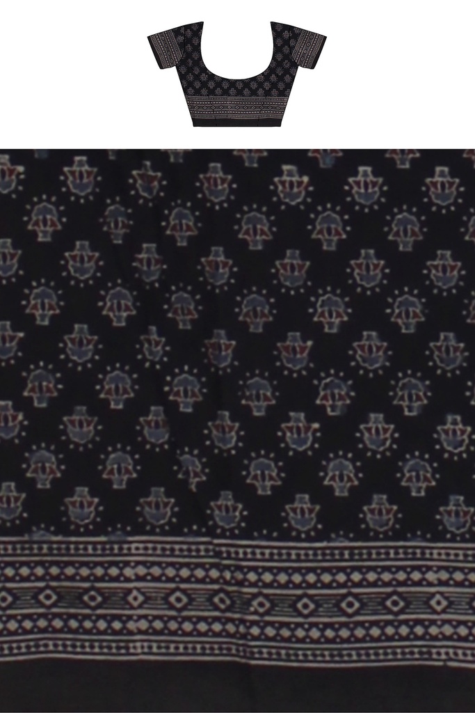 Ajrakh Hand Block Print Cotton Saree