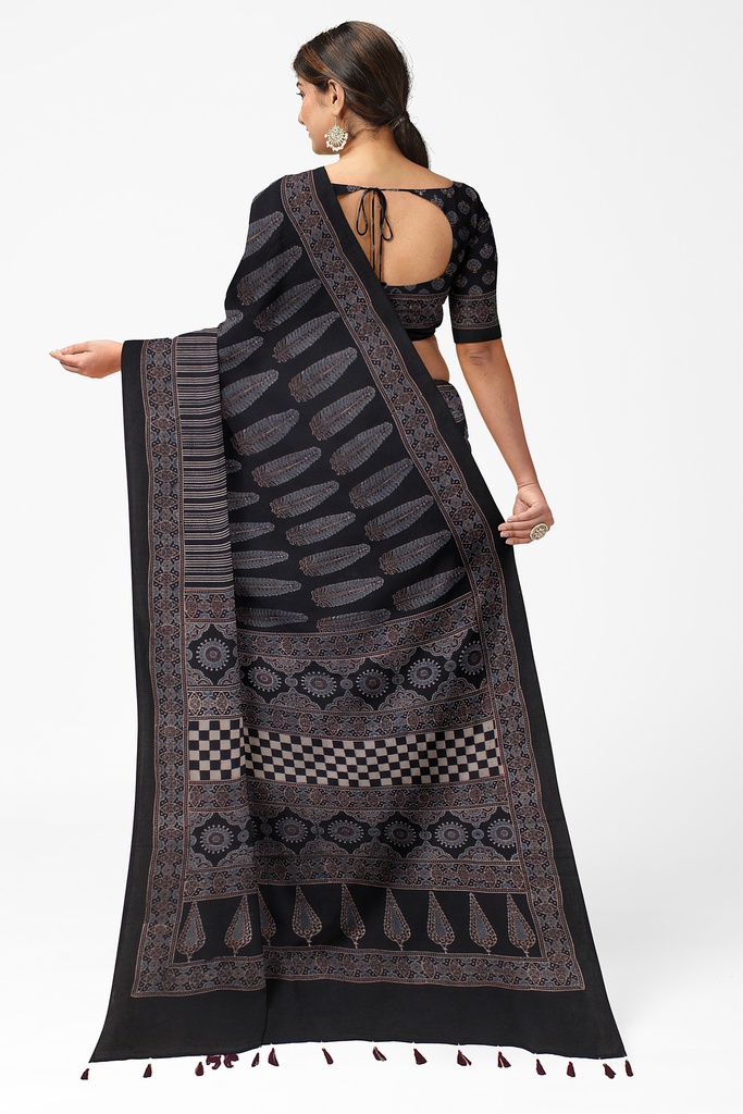 Ajrakh Hand Block Print Cotton Saree