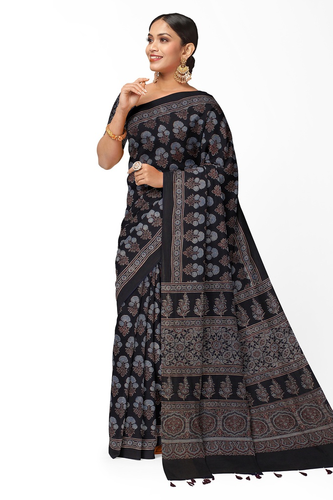 Ajrakh Hand Block Print Cotton Saree