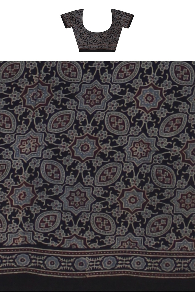Ajrakh Hand Block Print Cotton Saree