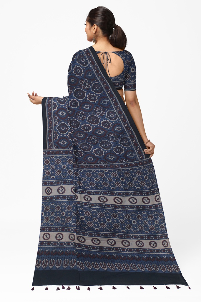 Ajrakh Hand Block Print Cotton Saree