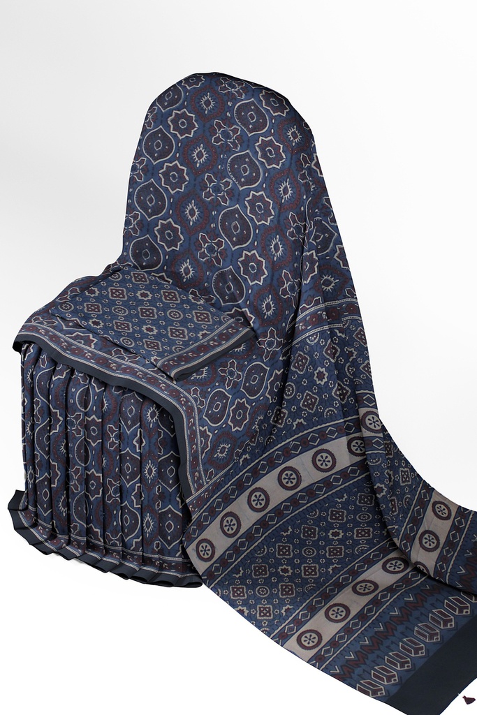 Ajrakh Hand Block Print Cotton Saree