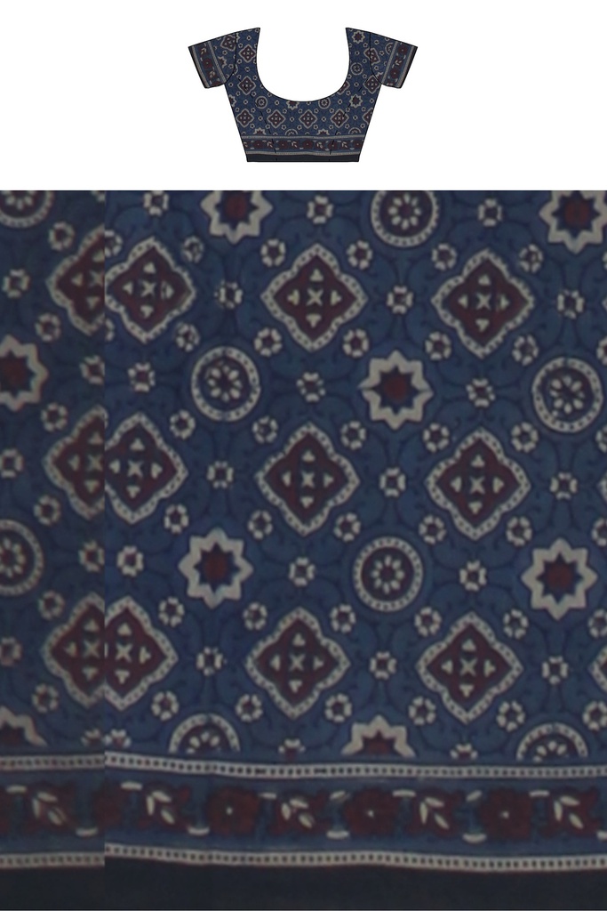 Ajrakh Hand Block Print Cotton Saree