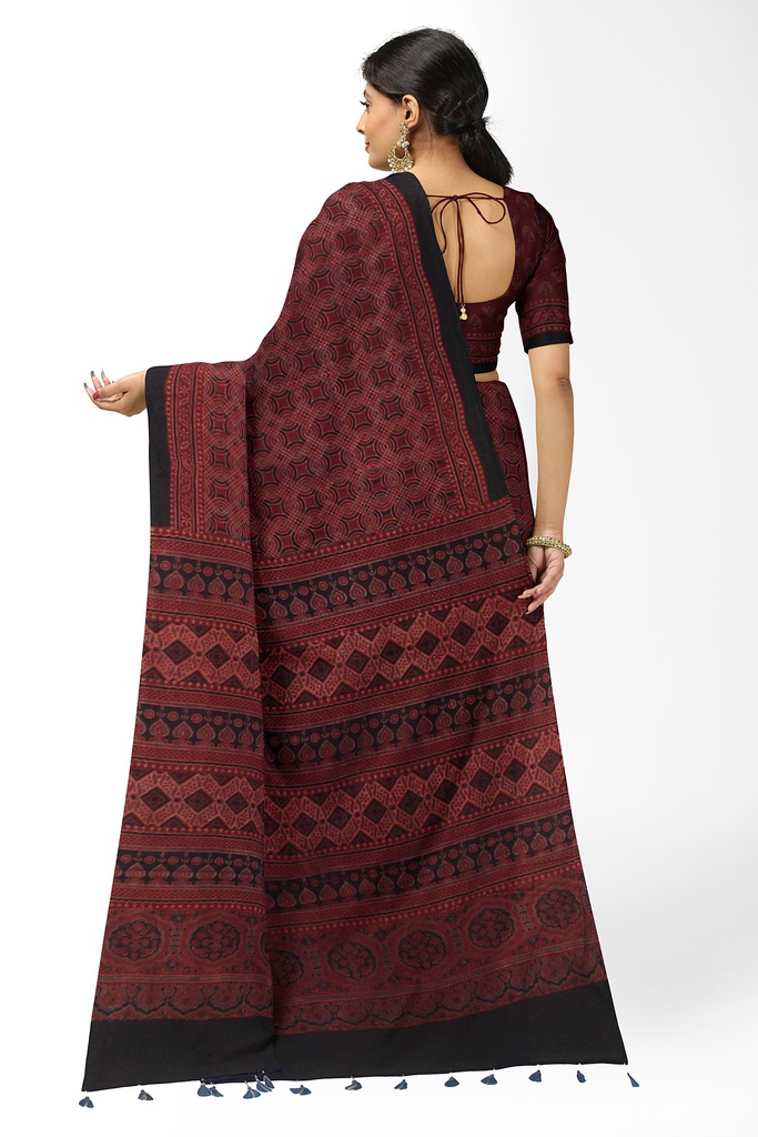 Ajrakh Hand Block Print Cotton Saree