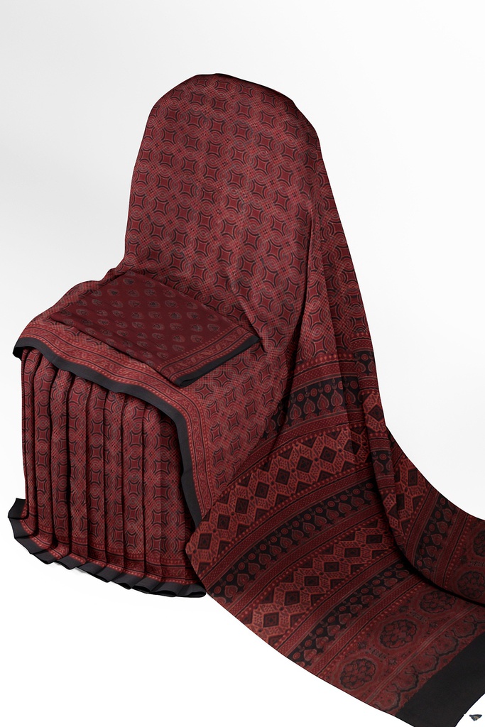 Ajrakh Hand Block Print Cotton Saree