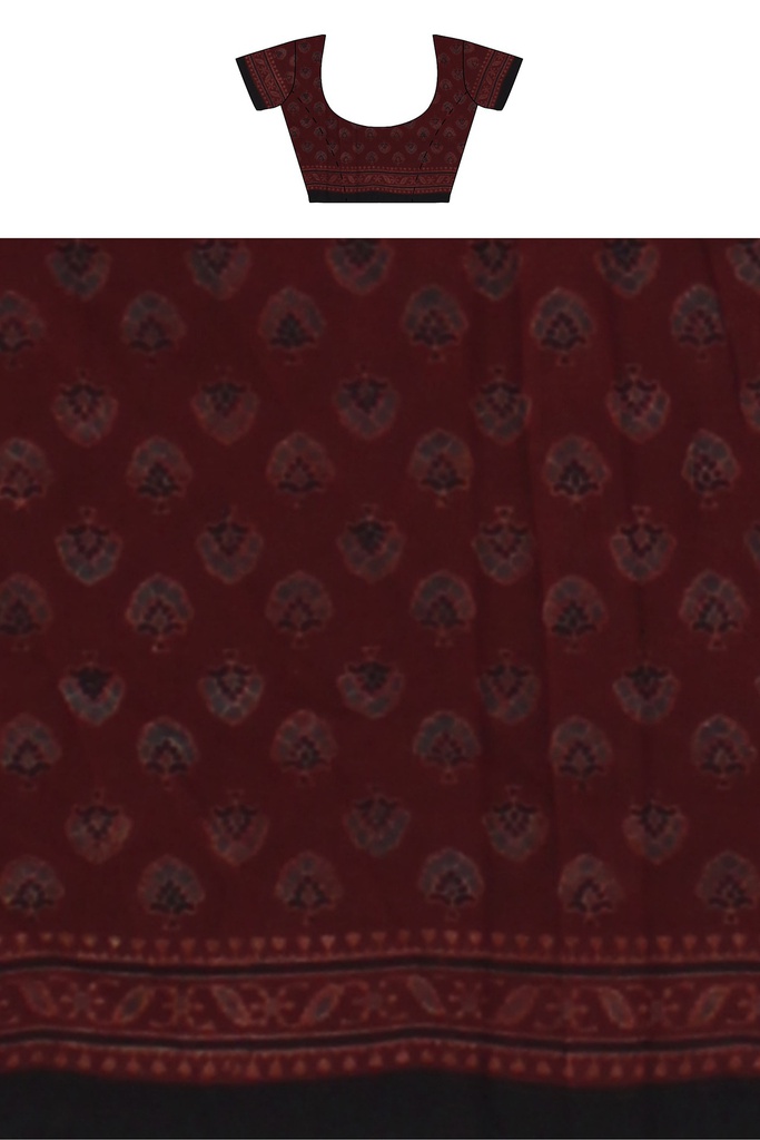 Ajrakh Hand Block Print Cotton Saree