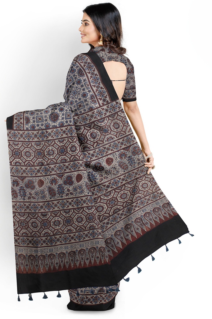 Ajrakh Hand Block Print Cotton Saree