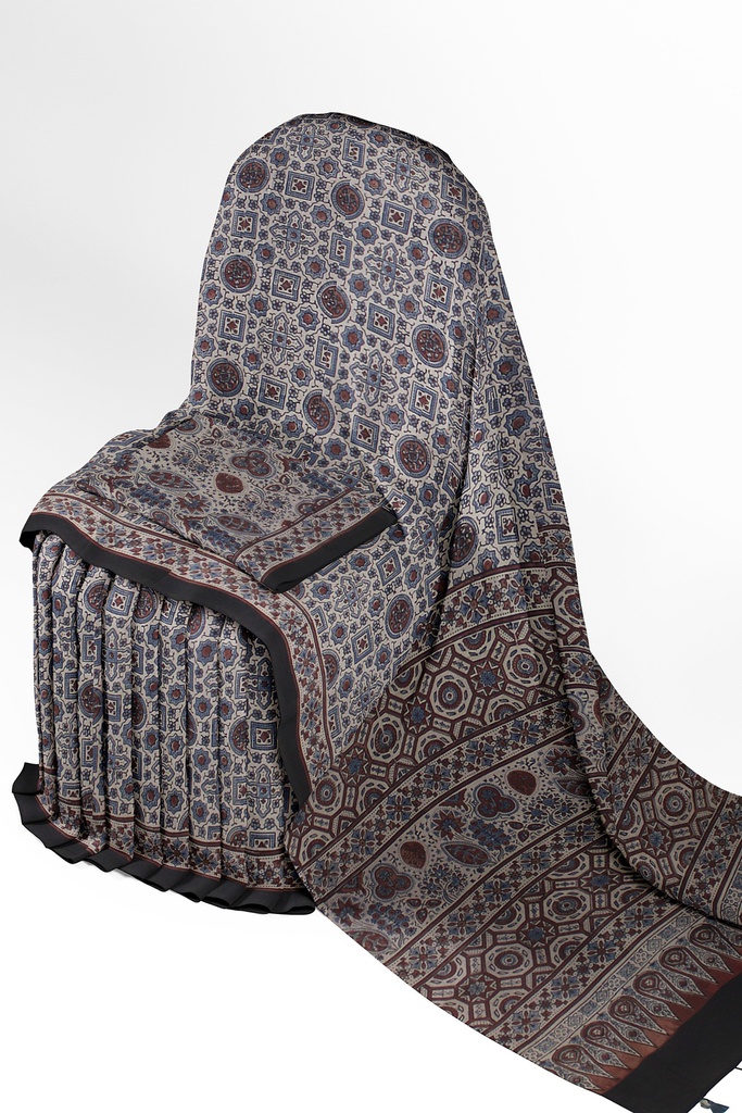 Ajrakh Hand Block Print Cotton Saree