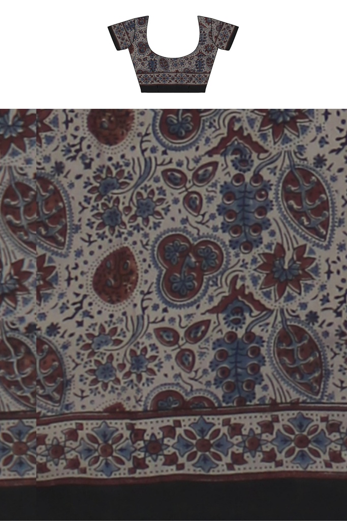 Ajrakh Hand Block Print Cotton Saree