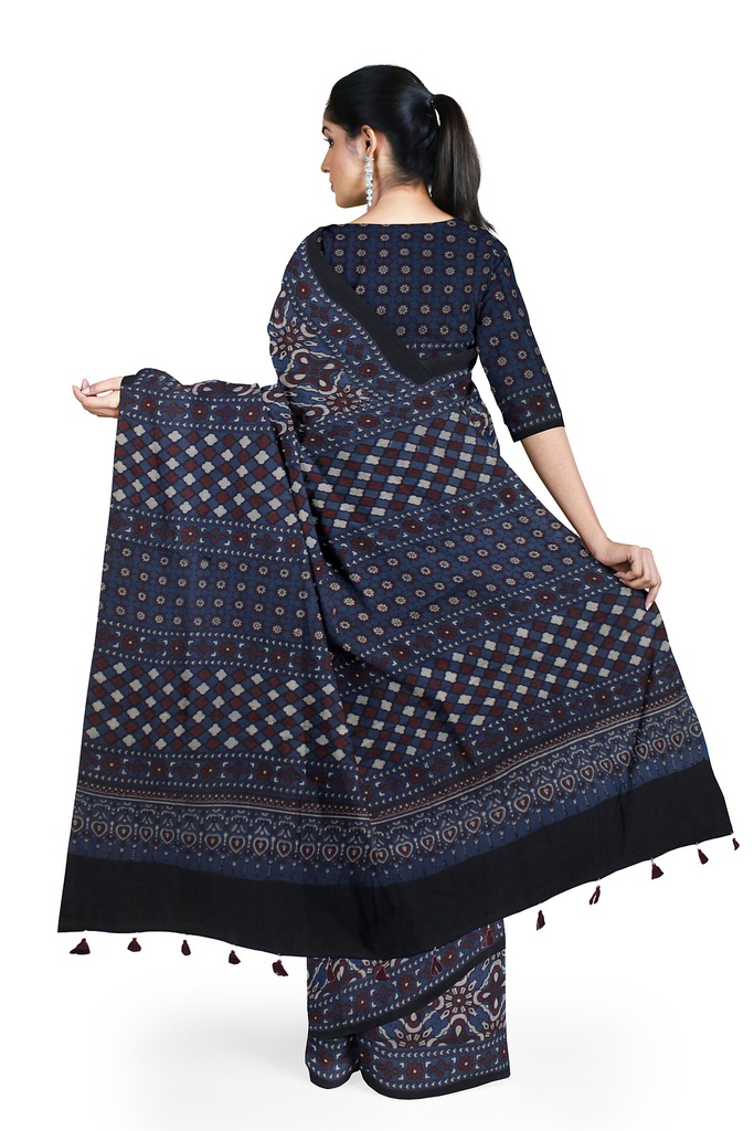 Ajrakh Hand Block Print Cotton Saree
