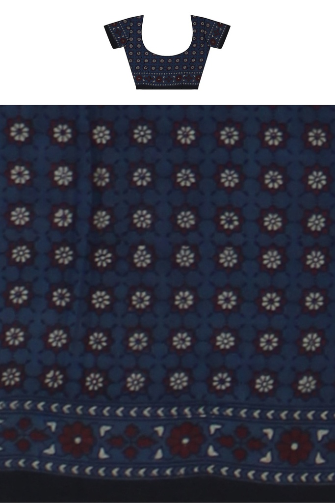 Ajrakh Hand Block Print Cotton Saree