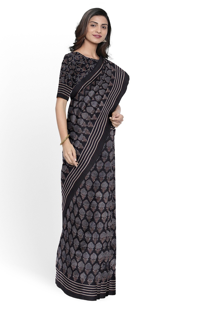 Ajrakh Hand Block Print Cotton Saree