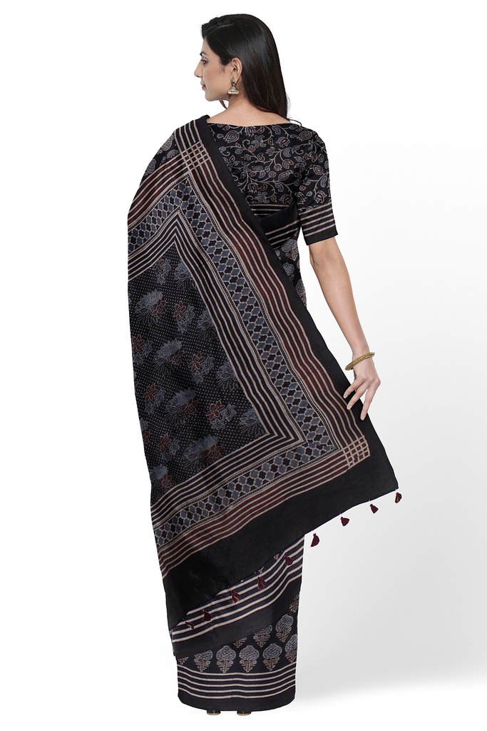 Ajrakh Hand Block Print Cotton Saree