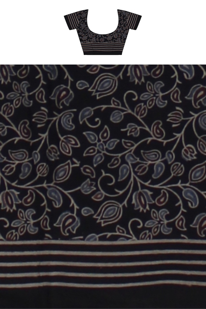 Ajrakh Hand Block Print Cotton Saree