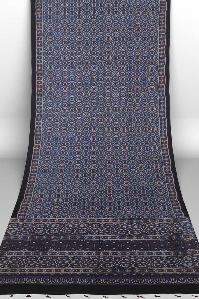 Ajrakh Hand Block Print Cotton Saree