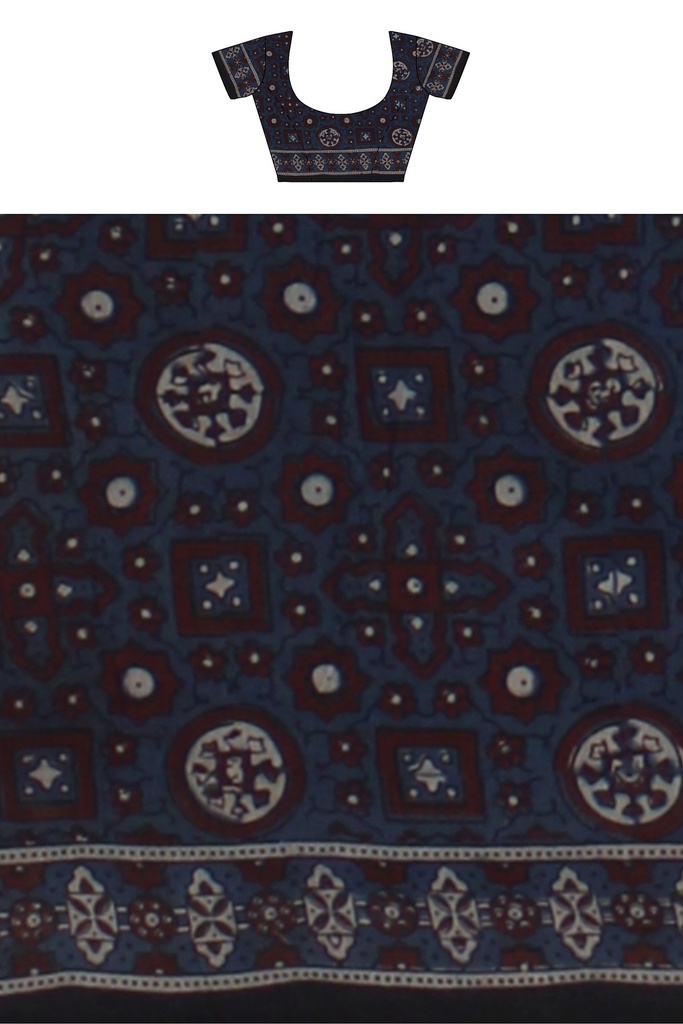 Ajrakh Hand Block Print Cotton Saree