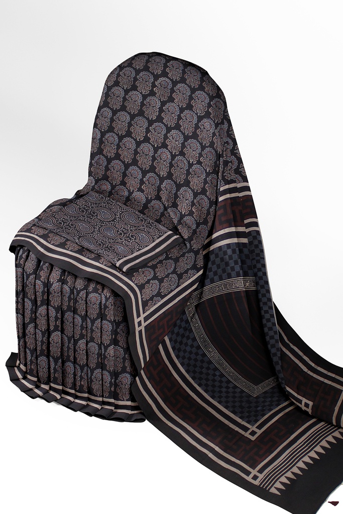 Ajrakh Hand Block Print Cotton Saree