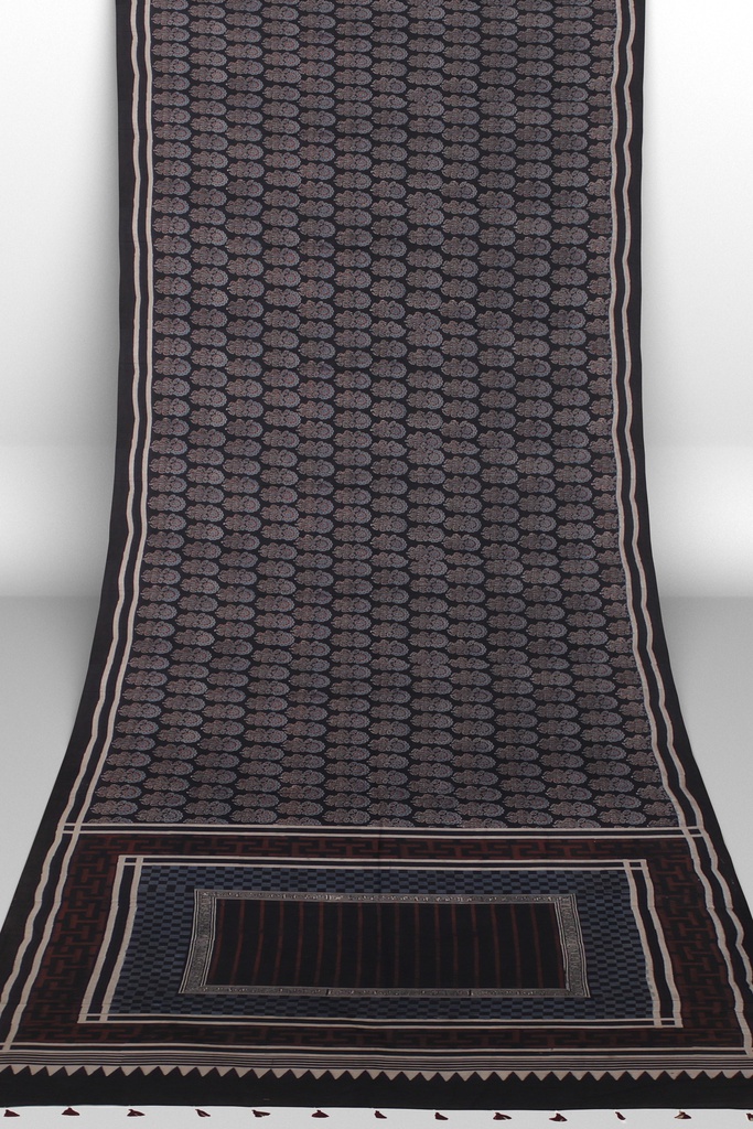 Ajrakh Hand Block Print Cotton Saree