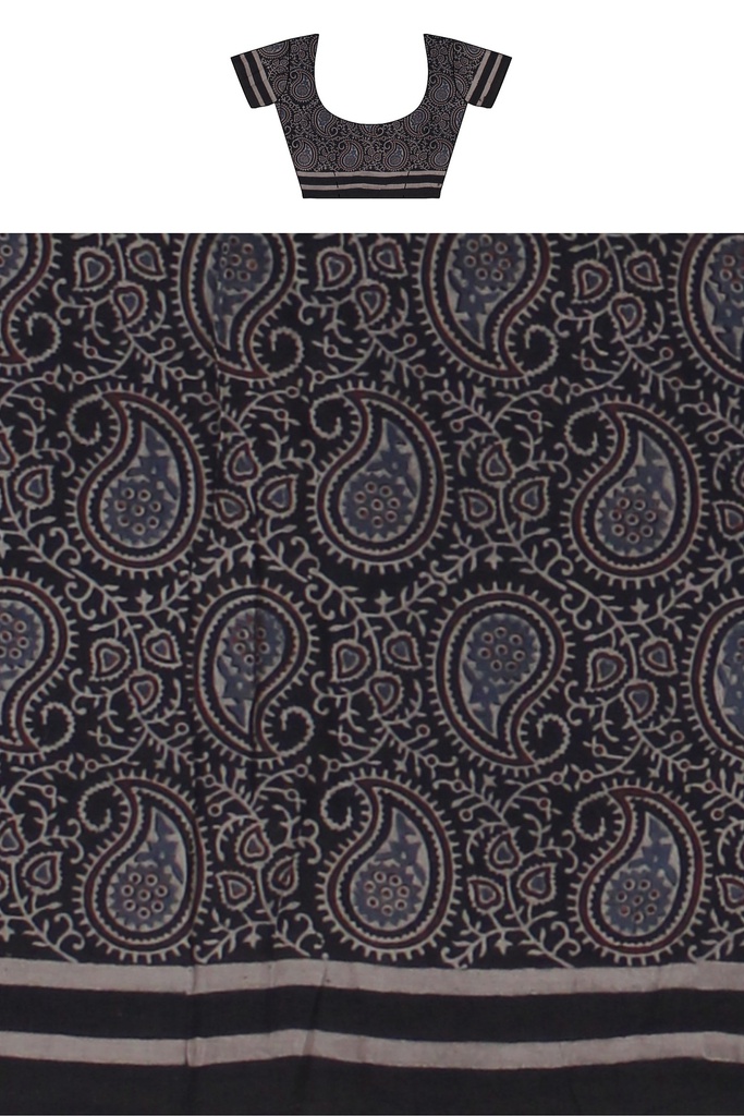 Ajrakh Hand Block Print Cotton Saree