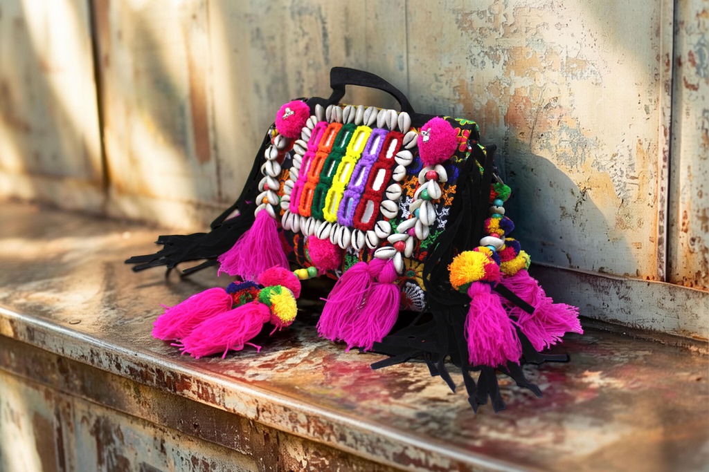 Handcrafted Banjara Boho Embroidered Shell &amp; Tassel Sling Bag