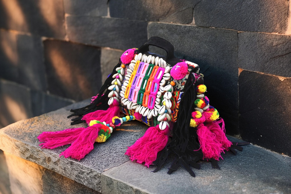 Handcrafted Banjara Boho Embroidered Shell &amp; Tassel Sling Bag