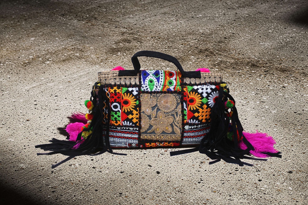 Handcrafted Banjara Boho Embroidered Shell &amp; Tassel Sling Bag