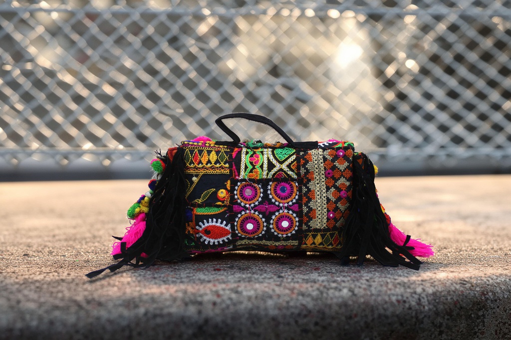 Handcrafted Banjara Boho Embroidered Shell &amp; Tassel Sling Bag